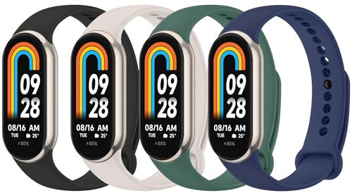 Mugust 4 Stück Armband für Xiaomi Mi Band 8/Xiaomi Mi Band 9/Xiaomi Mi Band 10 Armband, Weiches Silikon Atmungsaktiv Ersatzarmband für Xiaomi Mi Band 9/Xiaomi Mi Band 8 Armband (APack)