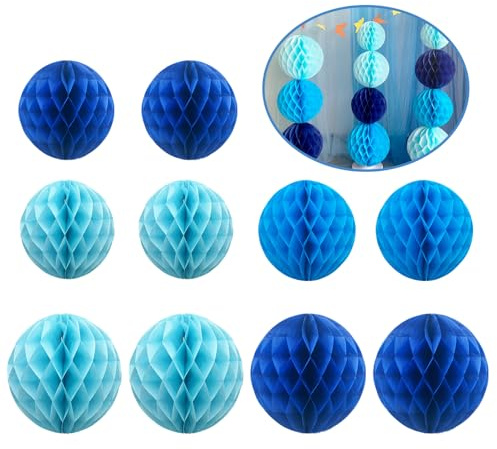 10PCS BMYUK Blue Paper Honeycomb Balls Birthday Party Decoration Paper Honeycomb Ball Hanging Honeycomb Decorations for Spring Wedding Baby Shower Parties