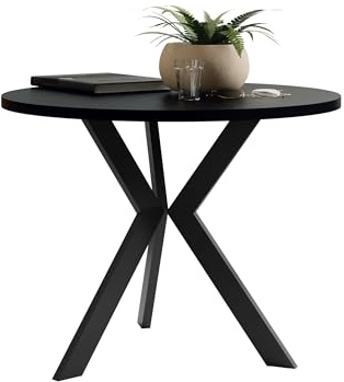 Mirjan24 Couchtisch rund Korku M6, Beistelltisch, Sofatisch, Coffee Table, Wohnzimmertisch mit Schwarz Beine aus Stahl, L:67 x B:67 x H:50 cm (Graphit Schwarz/Schwarz.)