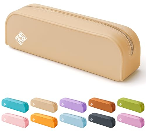 ZENO Estuche Escolar de Silicona – Portatodo para Lápices de un Compartimento – Neceser Pequeño para Chica Adolescente, Maquillaje o Papelería – Beige Seashell