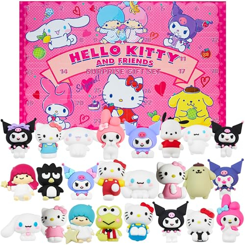 Hello Kitty Sanrio 3D Statuine Miniatura 24 Pz, Kuromi Cinnamoroll My Melody Collezione Anime Figure, Decorazione Scrivania Tavolo, Regali per Lei (Rosa 24 Pz)