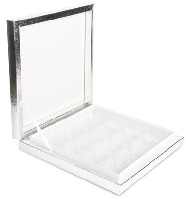 Luxuriöse Schokoladenschachtel mit 4 x 4 Trennwänden, bunte Geschenkboxen aus festem Karton, leere Verpackung mit 16 Schlitzen, für handgefertigte Pralinen, Hochzeits- oder Partygeschenke (Silber, 1