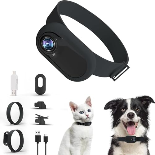 GHWMYD 128GB Cat Camera Collar, 1080P Collar Camera Mini Body for Pets, Action Recorder for Cats and Dogs,Dog Cam Collar Outdoor/Indoor,Birthday Gift for Pets