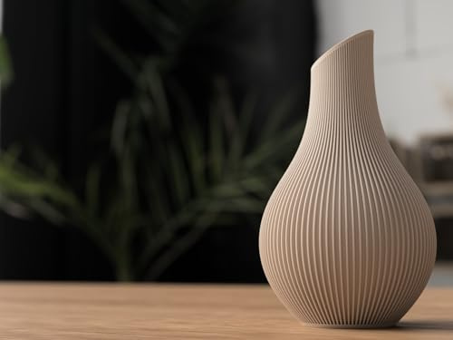 CasaGolfo Interior | Designer Shizu Japandi Vase | 17.9 x 10.5 cm | 3D-Gedruckt | Minimalistische Deko-Vase im Skandi-Asia-Stil | Handgemacht in Deutschland (Lattebraun)
