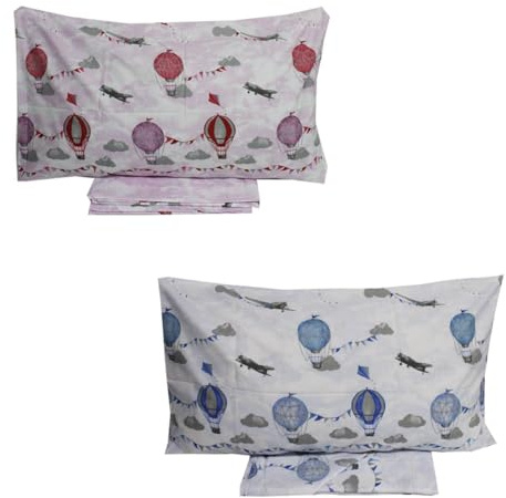 Russo Tessuti Lenzuola Completo Letto Singolo Angel's Puro Cotone 1 Piazza Mongolfiera Aeroplano Vari Colori Singolo Rosa