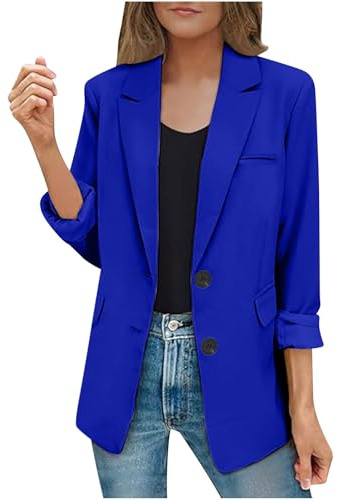 EMATOP Lang Blazer Damen Langarm Elegant Mantel Einfarbig Revers Sakko Jacke Lässig Business Blazerjacke Slim Fit Sportlich Longblazer mit Taschen Trenchcoat Vintage Knöpfe Übergangsjacke