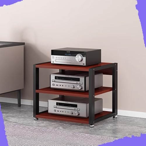 3/4/5-stufiges Audiokomponenten-Rack, robuster AV-Medienständer, HiFi-Verstärker-Rack – 90 cm hoch – Präsentationsständer für Stereo-Receiver und Plattenspieler (Teak, 3-stufig, 50 x 40 x 48