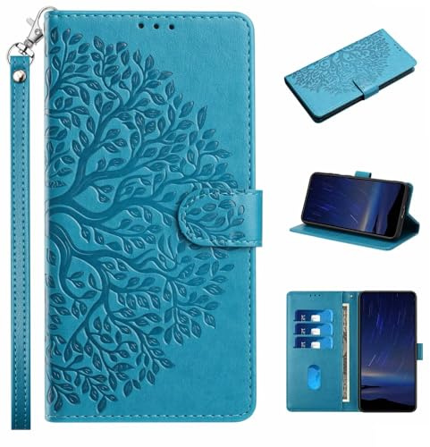 Cover per Xiaomi 11 Pro, Cover per Xiaomi 11 Pro, Cover Albero Custodia a Portafoglio Flip Folio Phone Cover Case, Slot Carta, Chiusura Magnetica, Blu