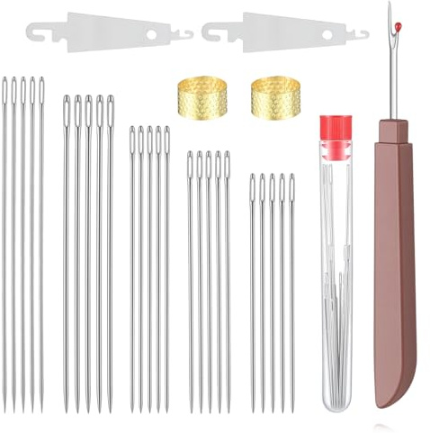 Big Eye Steel Needles Set，31Pcs Needles Thread Hand Repair Tools, 5 Size Stainless Steel Sewing Needle Kit, Portable Sewing Needle Kit for DIY Stitching Crafts, Quilting