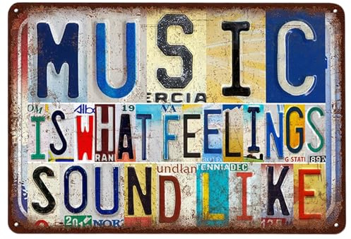 Zorbal Music Posters For Bedroom, Studio Vintage Metal Signs MUSIC IS WHAT FEELINGS SOUND LIKE, Musics Posters for Bedroom, Music Room, Living Room 12x8 Inch