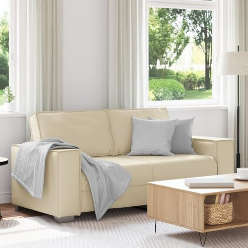 SKTQYQO Modernes Sofa aus Kunstleder, Creme, 180 cm, robuste Stahlkonstruktion, weicher und großer Sitz für Wohnzimmer oder Büro, flache Armlehnen, einfache Wartung,