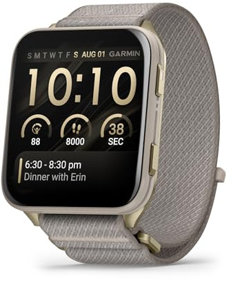 Garmin® Venu® X1, Thin and Lightweight GPS Smartwatch, AMOLED Display, Advanced Health and Fitness Features, Soft Gold with Titanium Caseback and French Gray ComfortFit Nylon Band