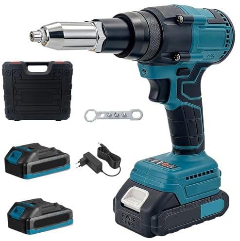 Akku Nietzange für Makita 21V Akku, 10,000N Bürstenlose Elektrische Nietzange mit 2x 1300 mAh, Tragbares Popnietenzange, Automatischer Nietmutter Handwerkzeug für 2.4-4.8 mm Blindnieten
