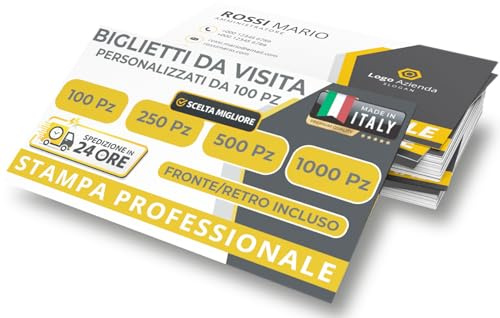 100 Biglietti da Visita Personalizzati per Aziende e Ufficio, Personalizzabili con Logo o Foto, Stampa Fronte Retro a Colori, Formato 85x55 mm, Carta Patinata Opaca