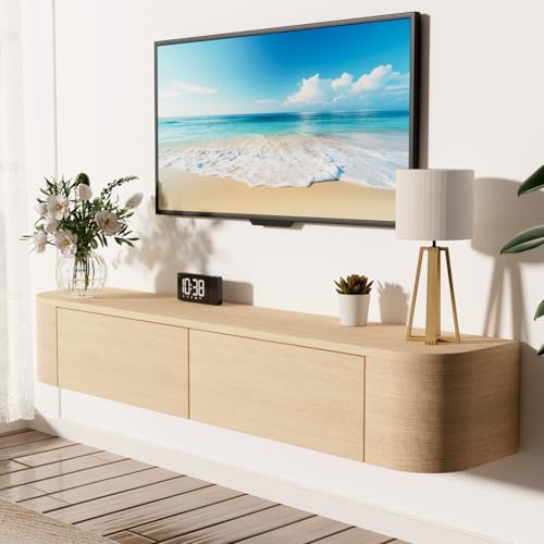 JMGJOY 120CM Schwebender TV-Schrank, TV Board Hängend, Fernsehtisch, Lowboard, TV-Mediakonsolle, TV-Regale, Modern mit Großem Stauraum für Wohnzimmer, Unterhaltungsraum, Schlafzimmer(Holzfarbe)