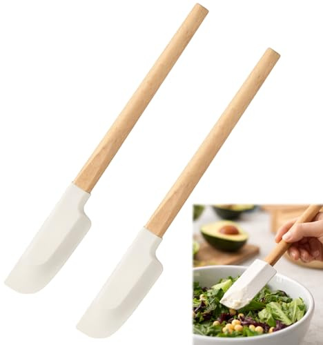 LgCiXli Lot de 2 Mini Spatules en Silicone et Bois de Hêtre | Maryse de Précision pour Bocaux Étroits et Pâtisserie | Haute Résistance Thermique et Manche Ergonomique