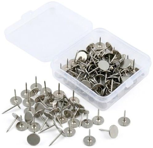 100 Stück Silber Polsternägel, Schwerlast Reißnägel, Reißzwecken Flacher, Legierung Reißzwecken, Polster Nägel mit Großen Kopf, Polsternägel Kurz, Heftzwecken Dekorativ für Holz, Stoff, Polster