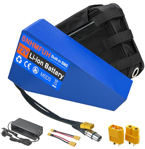SNHMFUH 52V 60V 72V E-Bike Lithium Triangle Battery 20AH - 30AH Electric Bicycle Battery Large Capacity W/Triangular Bag, 3A/5A Charger, BMS for Mountain/Road Bikes/DIY 0-5000W Motors,72V,30Ah