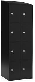 kaiserkraft | 4er-Schließfachschrank Fydor | 2 Abteile | Schwarz | B 600 mm | schräge Dachform | Vorhängeschloss