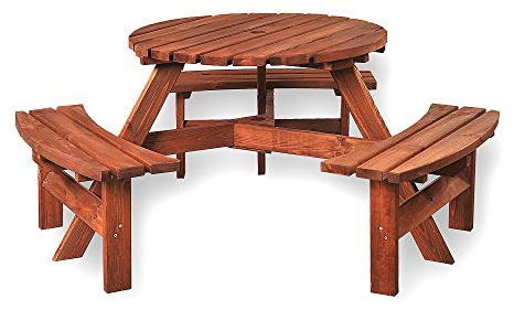 BrackenStyle 6 Seat Round Wooden Picnic Table, Brown, 1.7M Diameter | Durable Wood Pub Bench, Commercial Grade Thick Treated Timbers
