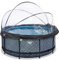 EXIT Toys Stone Pool mit Abdeckung - ø360x122cm - Großer, Runder Rahmenpool mit Sandfilterpumpe, Wärmepumpe und Poolleiter - Extra tiefer Pool - Für Sauberes und Warmes Poolwasser - Grau