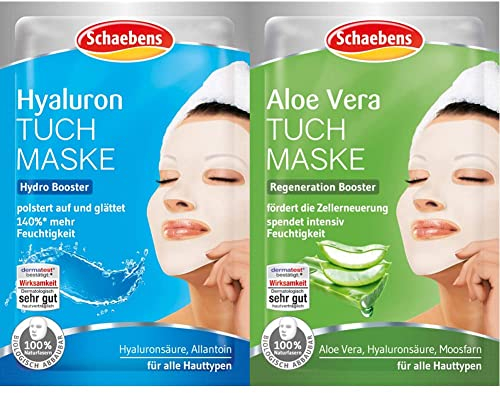 Schaebens Hyaluron Tuchmaske, 21 g & Aloe Vera Tuchmaske, 21 g