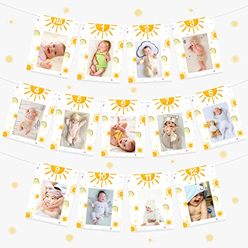 13 Stück First Trip Around the Sun Fotobanner – Sonne 1. Geburtstag Baby Fotobanner für Neugeborene bis 12 Monate, Sonnenschein Regenbogen 1. Geburtstag Dekorationen Junge Mädchen