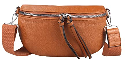 OBC Damen Tasche Gürteltasche Crossbody Hüfttasche Bauchtasche Umhängetasche Cross-Over Bodybag Schultertasche Handytasche Kosmetiktasche Kunst-Leder L300 Cognac 24x15x5 cm