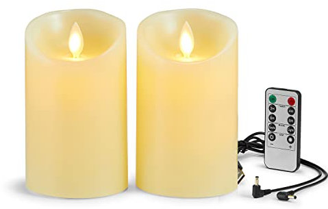 LED Kerzen【2 Stück】, Wiederaufladbar LED Kerzen, Halloween Kerzen, Led Kerzen mit Fernbedienung, Flammenlose Flackern Kerzen, Outdoor LED Kerzen mit Timer, USB Ladekabel Inbegriffen (12.5cm - Ivory)