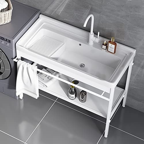 Home Spülbecken Edelstahl Waschbecken Ausgussbecken küche, freistehende Edelstahl -Spülstation mit Wasserhahn, Utility Outdoor Waschen, Hochleistungswaschbecken für Wäschegarten ( Size : 60*48*81.5cm/