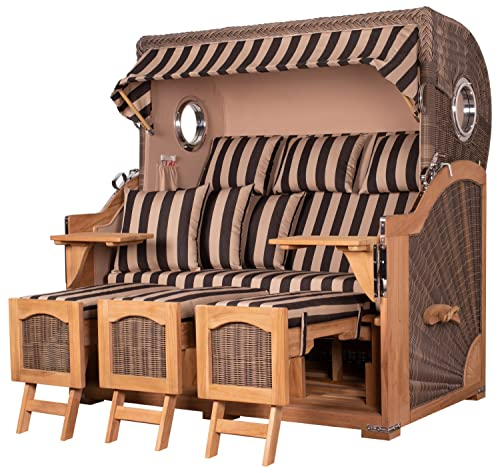 bene living Strandkorb-Set Ammersee 3-Sitzer Teak - PE grau - Modell 581 - Liftersystem