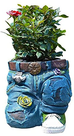 Jeans Blumentopf, 16 cm/6,3 -Zoll -Harz Jeans geformte Pflanzentöpfe, Gartenlandschaft dekorative Pflanzgefäße für Rasenhof Courtyard Dekoration (Stil 2)
