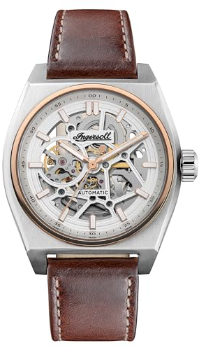 Ingersoll The Vert Herren-Automatikuhr, 43 mm, mit skelettiertem Zifferblatt und braunem Lederarmband