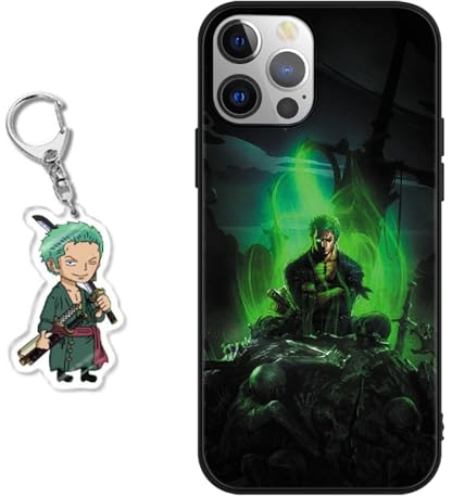 PBNDJVG Handyhülle für Apple iPhone 15 PRO Hülle 6.1 Zoll, One Piece Anime Zoro Mit Schlüsselbund Manga Muster Design Case Cartoons Schutzhülle TPU Silikon Charmant Für Jungen Frau