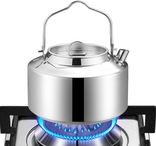 Aizuoni Camp Wasserkocher - Wasserkocher Mit Offenem Feuer, 1,8 L, Teekessel Für Den Herd - Teekanne Und Edelstahlbecher Kochgeschirr Set Idea Für Outdoor Picknick Wandern