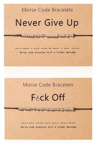 NyxSeat 2 Stück Morsecode-Armbänder Mit 2 Stück Karten, Perlenarmband, Feines Geflochtenes Seidenseilarmband, Silbernes Passwortarmband, Schmuckgeschenk, Geeignet Für Freunde