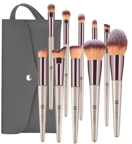 HEYMKGO Brochas de Maquillaje, 10 piezas Brochas Maquillaje Profesional Adecuado Para Base Polvos Sueltos Rubor y Sombra de Ojos, Set Brochas de Maquillaje Regalo Ideal Para Hija, Esposa