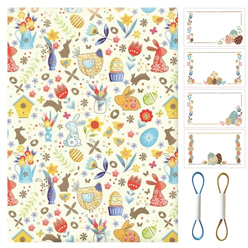 ARKRAFT Geschenkpapier Set 4 Bögen Format 90 x 65 cm 4 Grußkarte 2 x 5 m Band ostern (Set 18-9338)