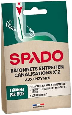 Spado - Bâtonnets entretien canalisation X12 - Entretien canalisations et désodorisant - Compatible fosses septiques - Formule naturelle - Toutes canalisations - Fabrication française