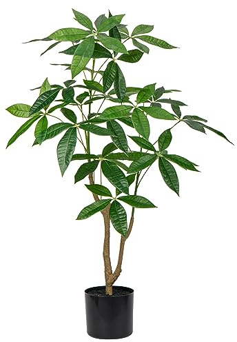 3FT Fake Money Tree Plant Indoor Potted Plants Artificial Pachira Money Tree Tall Faux Plants in Black Pot Good Luck Excellent Gift Fortune Plants for Home Office Decor