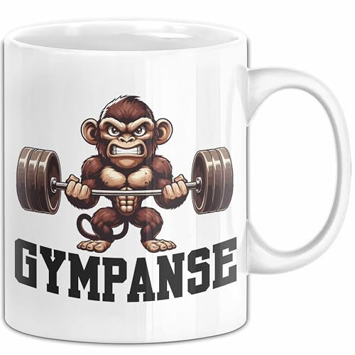 Gympanse Tasse Fitness Gym Affe Schimpanse Bodybuilding (Weiß)