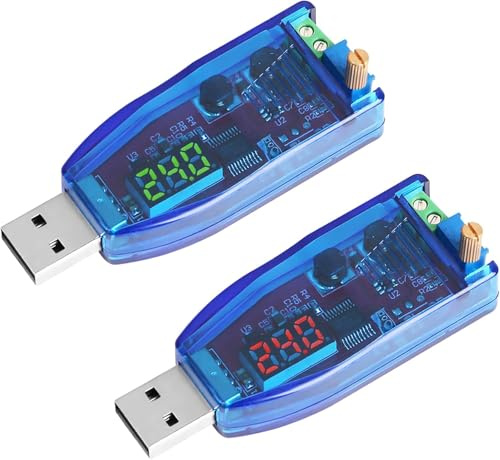 2 Pcs DC-DC-Wandler USB Buck Boost Converter verstellbar Spannungsregler modul Step Down Step Up 5V bis 3,3V 9V 12V 24V Rote grünes Licht Display