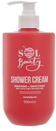 Sol Beauty Shower Cream Watermelon Scent, Renewing and Smoothing Vegan Friendly and Cruelty Free Shower Gel, 500ml
