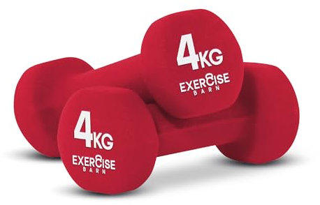 Neoprene Weights Dumbbells Set Men and Women Thick Coating | 2KG 3KG 4KG 5KG 6KG | Cast Iron Dumbells Set Singles | Home Weights Set | Free Weights | Red | Exercise Barn | (C: 2 x 4KG, PAIR)