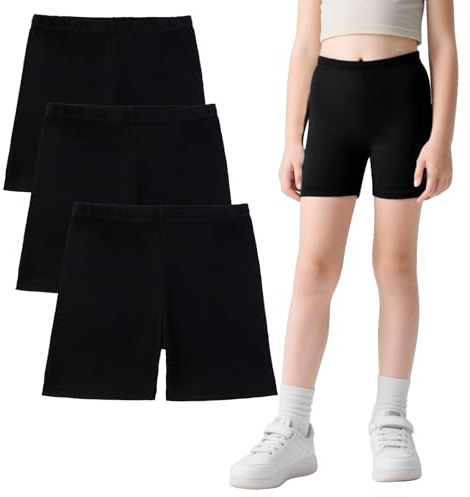 FILOWA Shorts för flickor barn bomull korta byxor 3-pack sport cykelbyxor med elastisk midja träningsbyxor mjuka färgglada fritid sportbyxor sommar gym cykling vandring joggingshorts, storlek 110–164