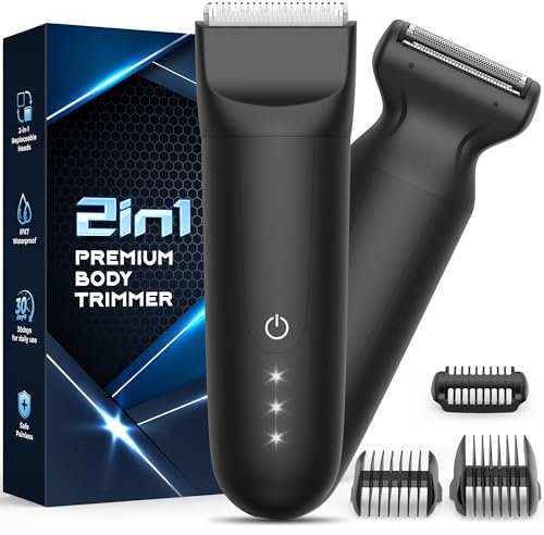 Tondeuse Corps Homme Intime, Rasoir Homme Electrique: 2-in-1 Rasoir Indolore Étanche IPX7 Rechargeable, avec de Lame en Céramique Tondeuse Partie Intime Anti Coupure pour Corps, Bras, Jambes, Balls