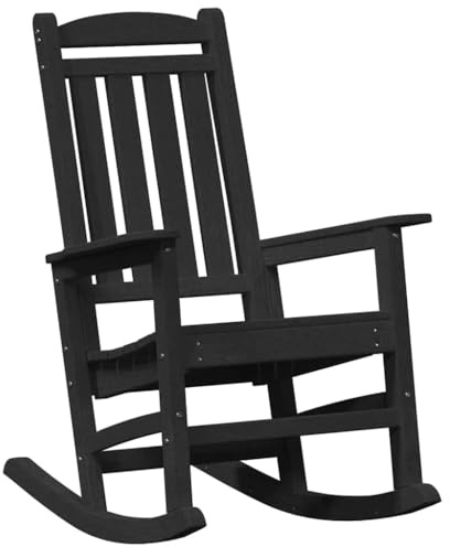 vidaXL Garden Rocking Chair Black 70 x 92 x 108cm HDPE, Garden and Terrace, Modern Outdoor Lounge Chair for Backyard Relaxation, Sleek Rocker and Stylish Patio Recliner, Open-Air Comfort