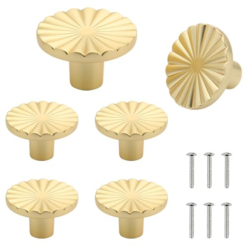 LLCS® 6 pièces Boutons ronds pour armoire Boutons de meubles bouton pour placard Or pour garde-robe, armoire, avec une vis