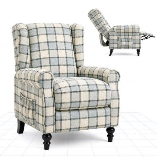 FLEXISPOT Recliner Chair Armchair Adjustable Single Chair Sofa for Relaxing Accent Chair Pushback for Living Room Bedroom Wing Back Reclining | Light Blue