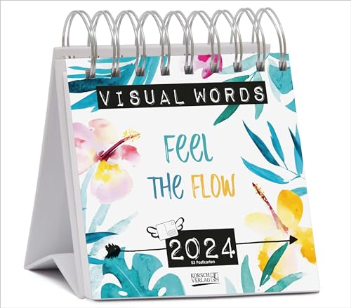 Visual Words Aquarell 2024: Aufstellbarer Typo-Art Postkartenkalender. Jede Woche ein neuer Spruch. Hochwertiger Wochenkalender für den Schreibtisch